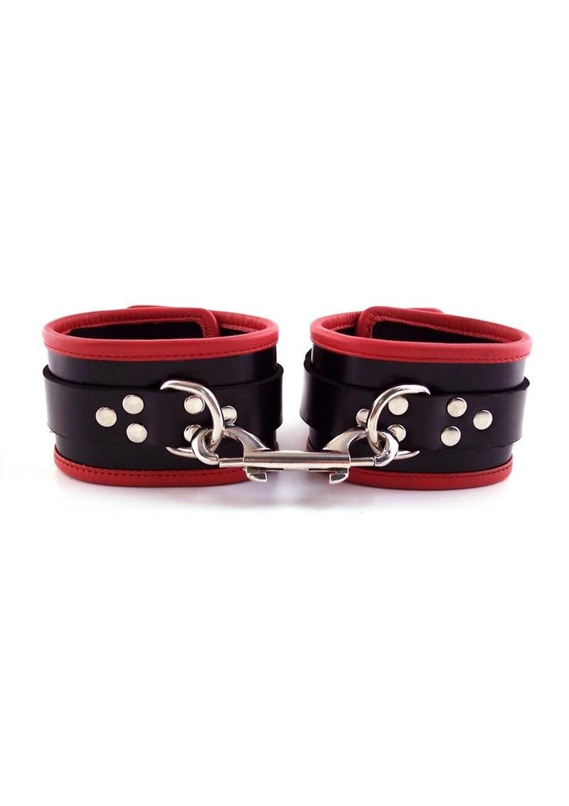 Rouge Leather Ankle Cuffs - Black/Red