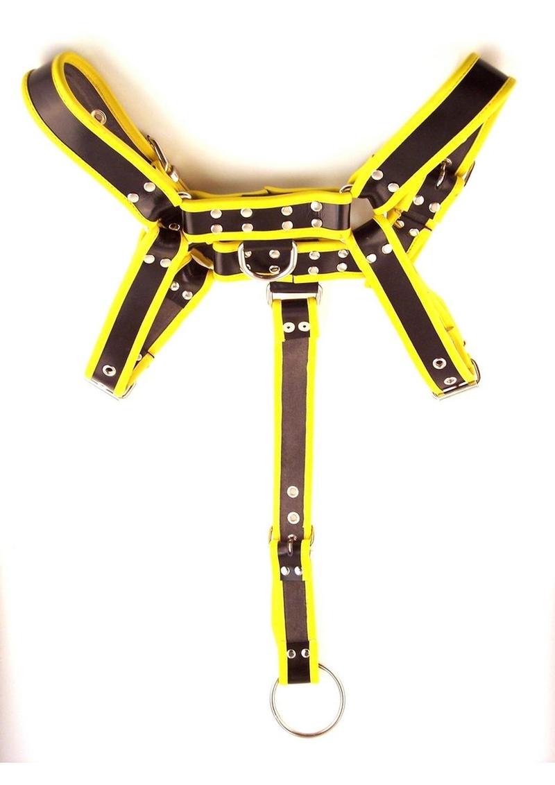 Rouge Leather Body Harness with Detachable Strap - Black/Yellow - Large