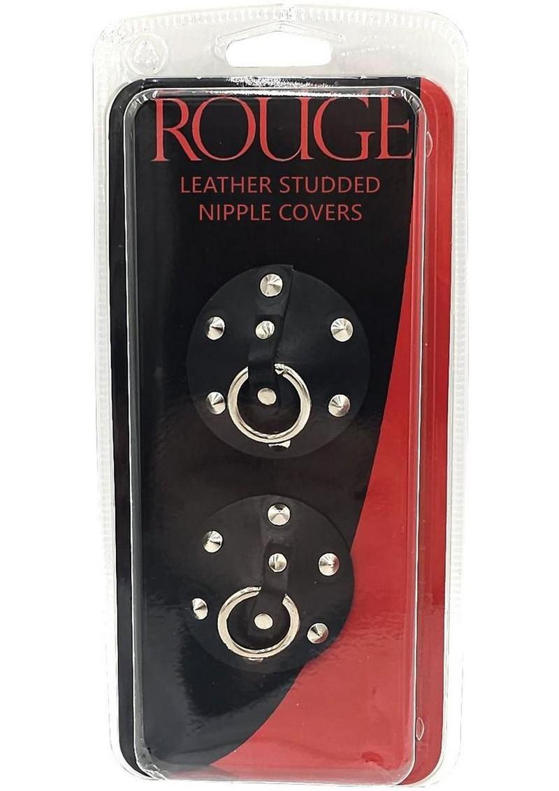 Rouge Leather Studded Nipple Covers - Black