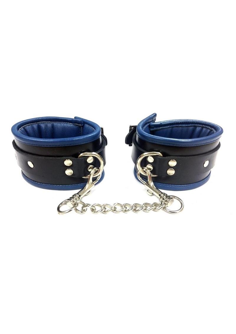 Rouge Padded Leather Adjustable Ankle Cuffs - Black/Blue