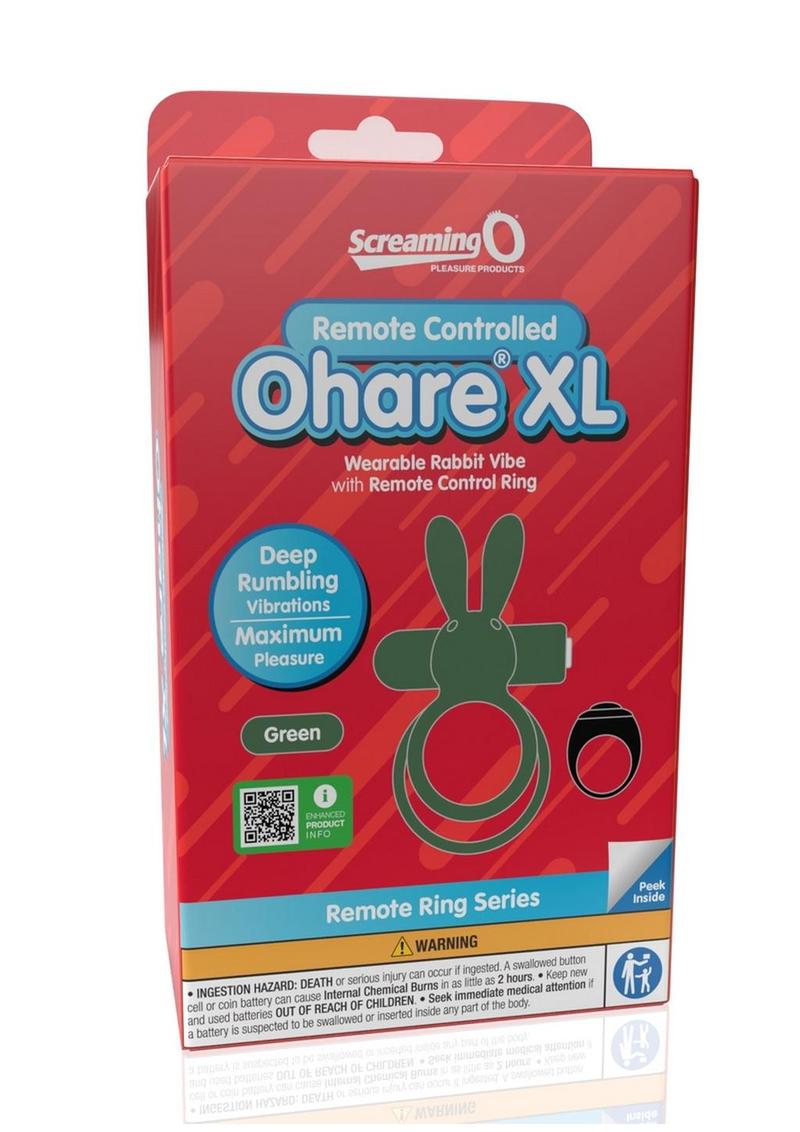 Screaming O Ohare XL Remote Control Rechargeable Silicone Vibrating Cock Ring - Green - XLarge