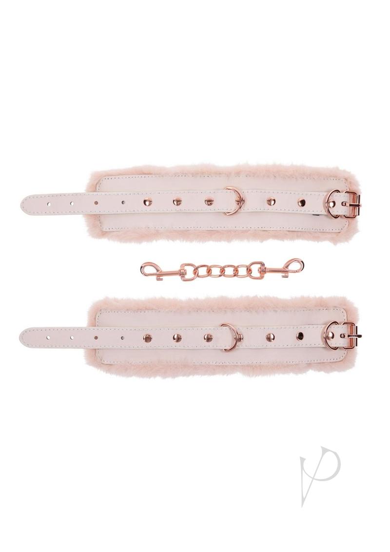 Sex and Mischief Peaches N Creame Fur Handcuffs - Ivory/Rose Gold