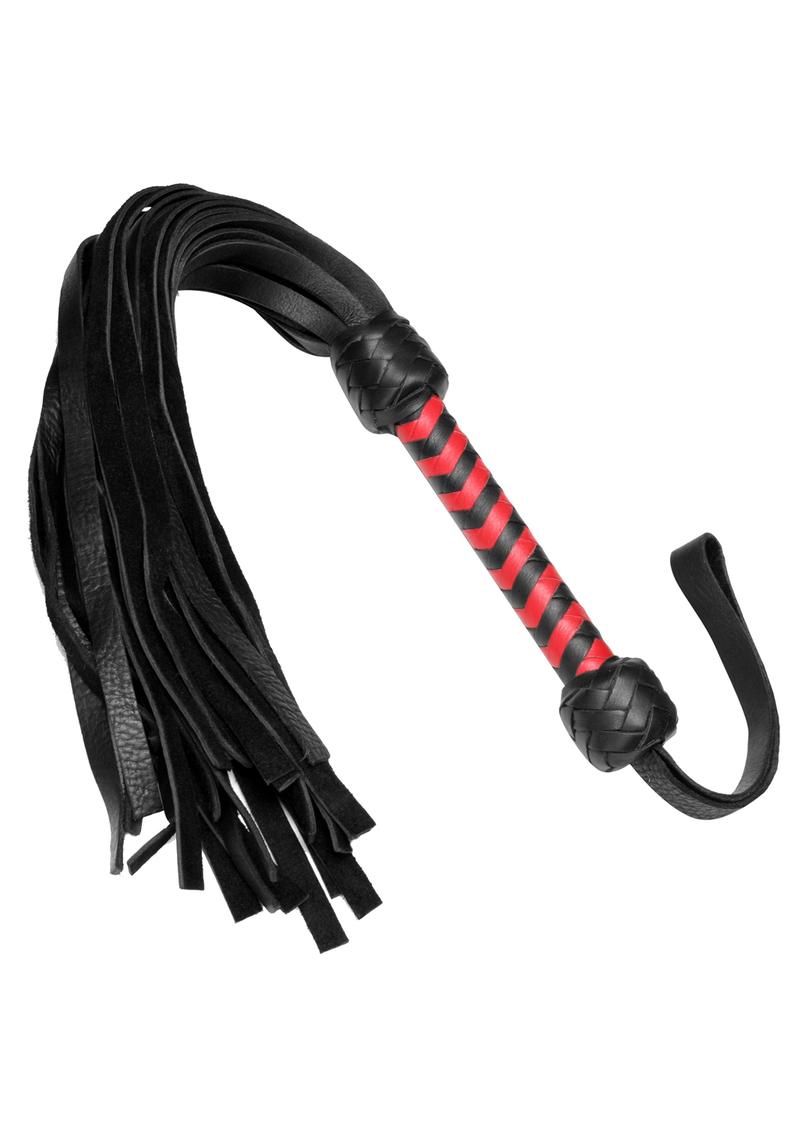 Strict Leather Bullhide Flogger with Red and Black Handle - Black/Red