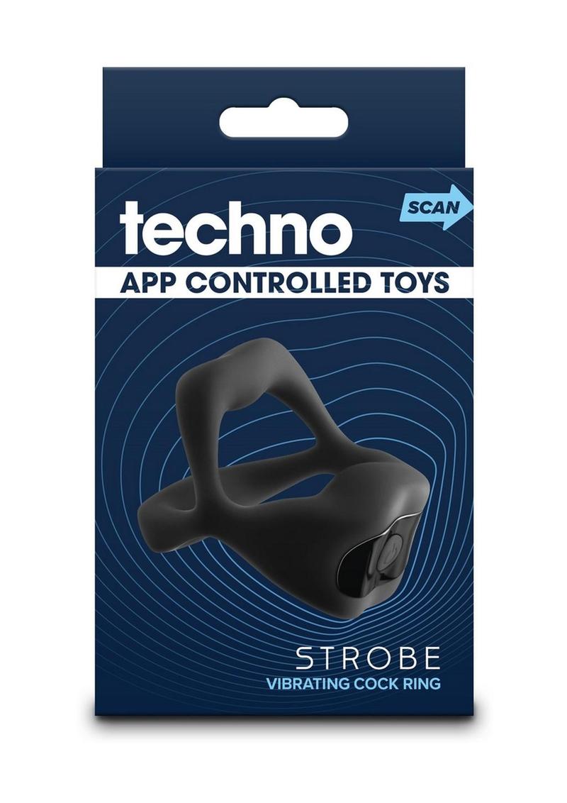 Techno Strobe Rechargeable Silicone App Compatible Cock Ring - Black