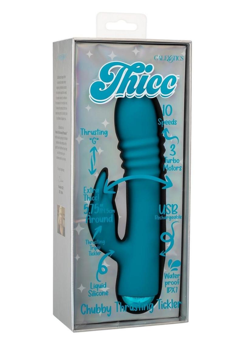 Thicc Chubby Thrusting Tickler Rechargeable Silicone Rabbit Vibrator - Blue