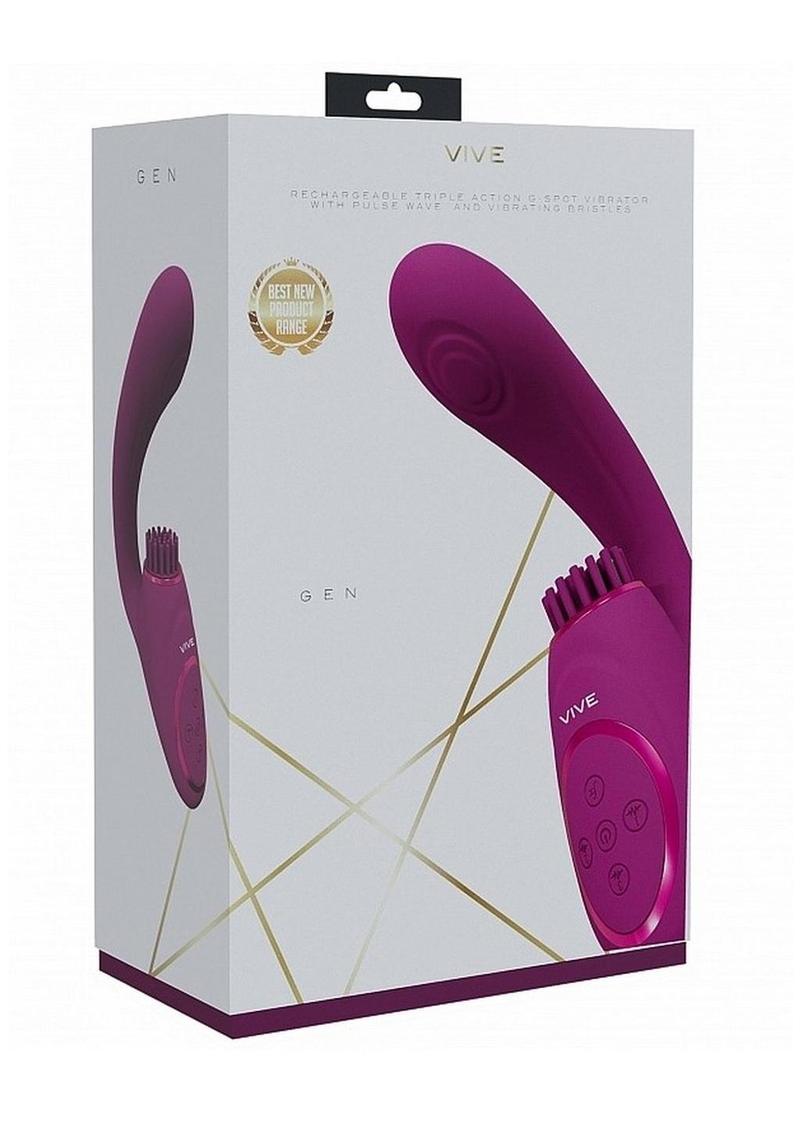 Vive Gen Rechargeable Silicone Triple Motor G-Spot Vibrator with Pulse Wave - Pink