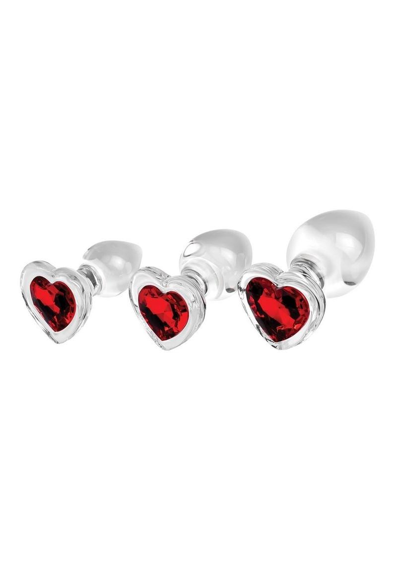 Adam and Eve Red Heart Gem Glass Anal Plug