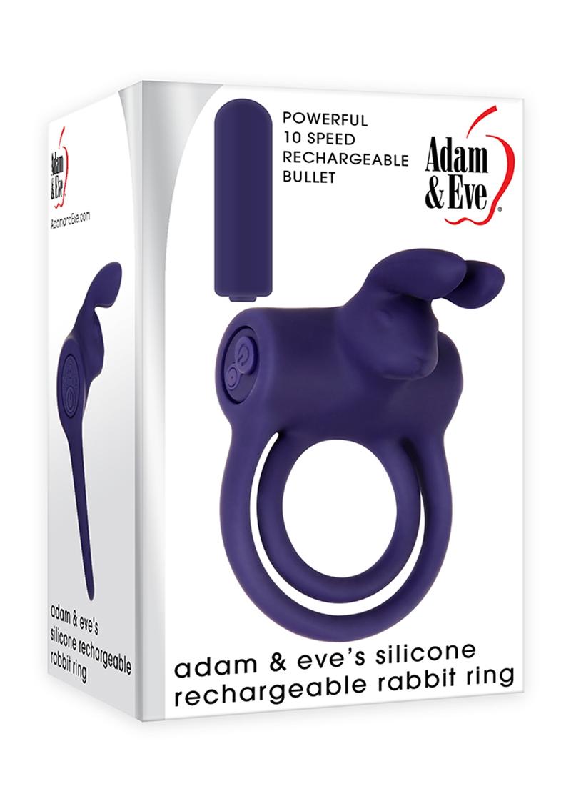 Adam and Eve 's Silicone Rechargeable Rabbit Ring - Purple