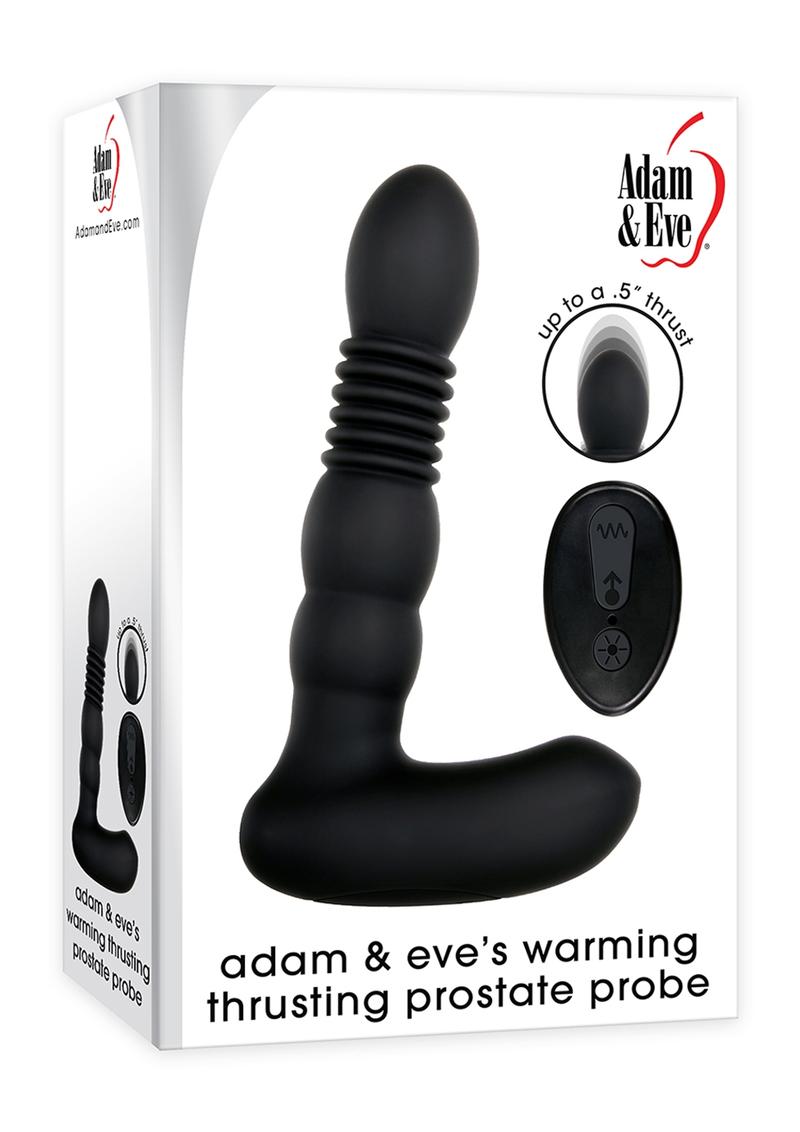 Adam and Eve 's Warming Thrusting Silicone Vibrating Rechargeable Prostate Probe with Remote Control - Black