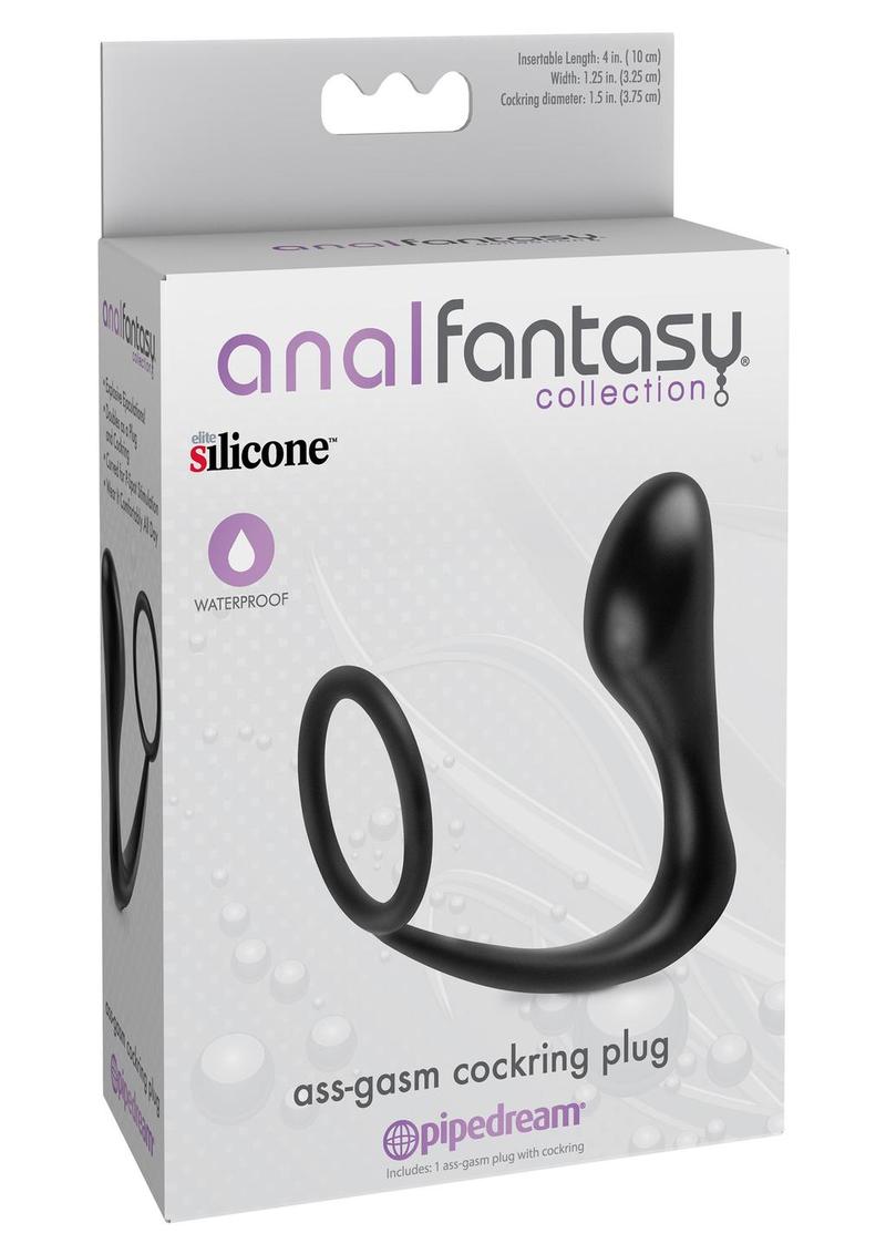 Anal Fantasy Collection Ass-Gasm Cock Ring Plug - Black - 4in