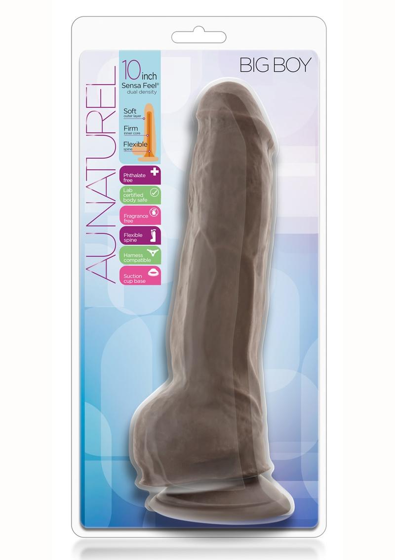 Au Naturel Big Boy Dildo with Balls - Chocolate - 10in