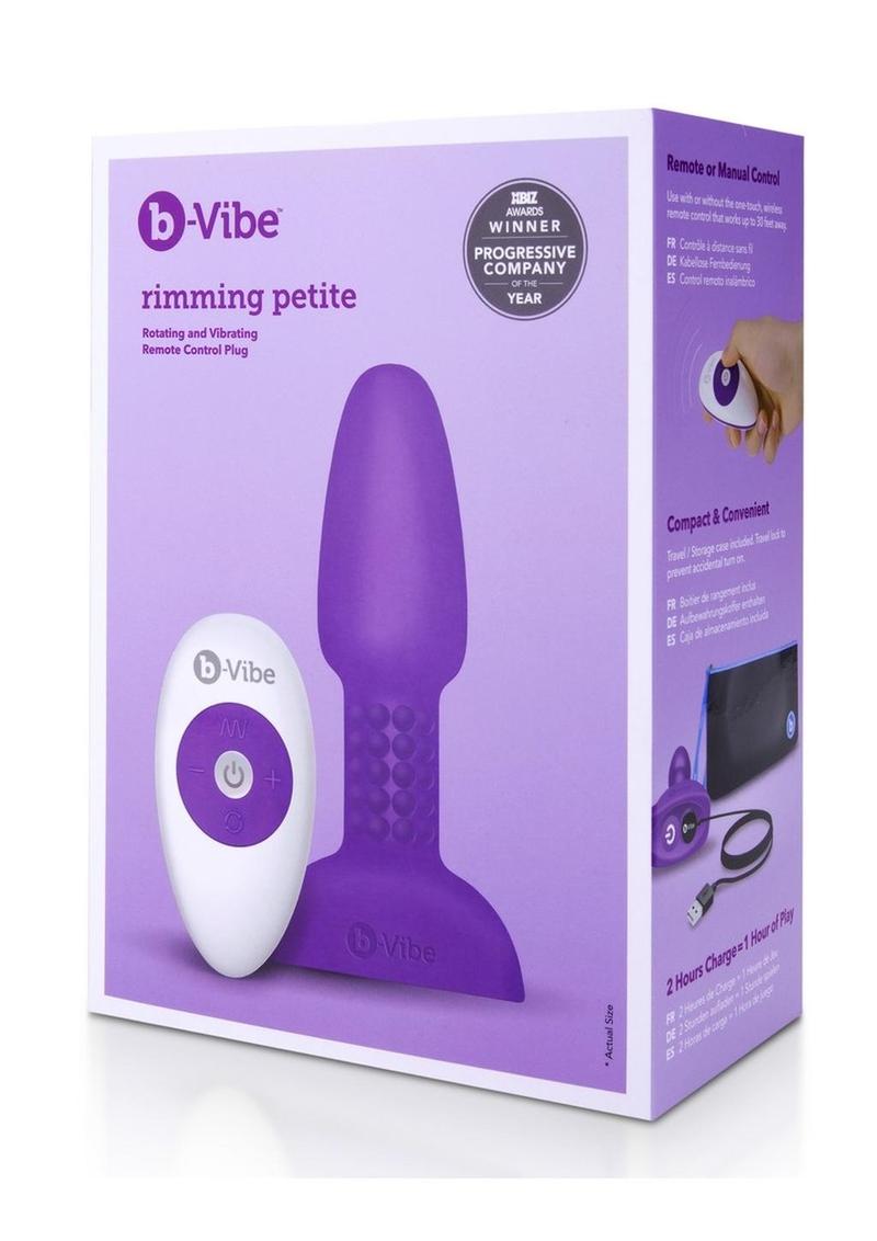 B-Vibe Rimming Petite Rechargeable Silicone Anal Plug with Remote Control - Purple