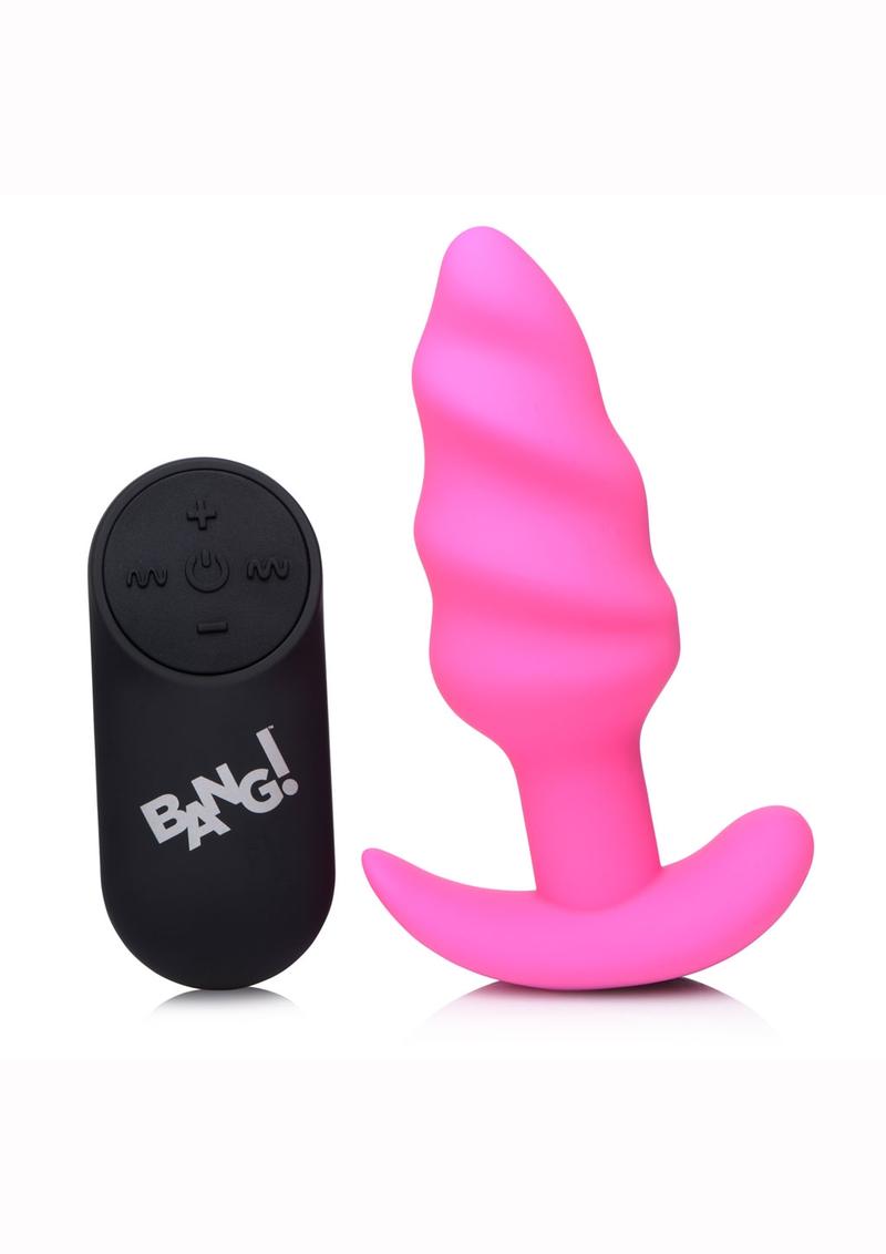 Bang! 21x Vibrating Silicone Rechargeable Swirl Butt Plug with Remote Control - Pink