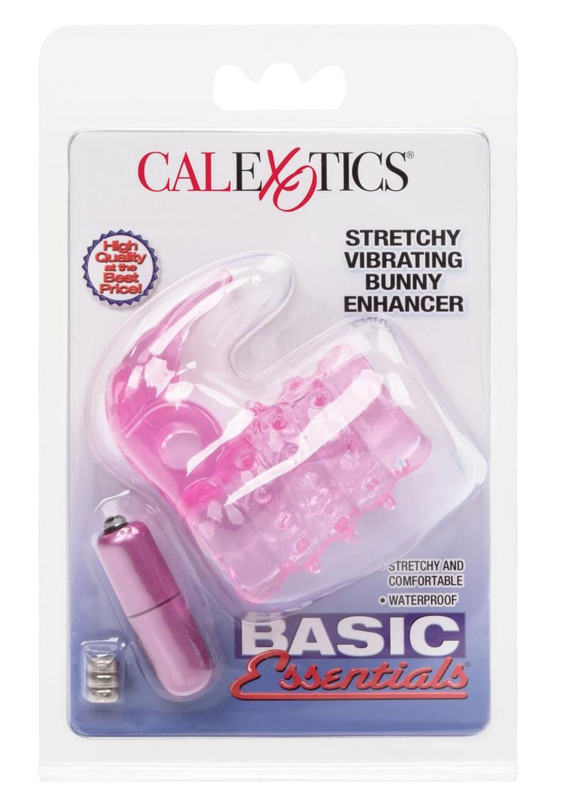 Basic Essentials Stretchy Vibrating Bunny Enhancer Cock Ring with Clitoral Stimulation - Pink