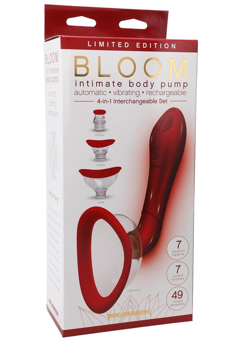 Bloom Intimate Body Pump Vibrating Rechargeable Interchangeable Set Limited Edition - Red - 4 Piece