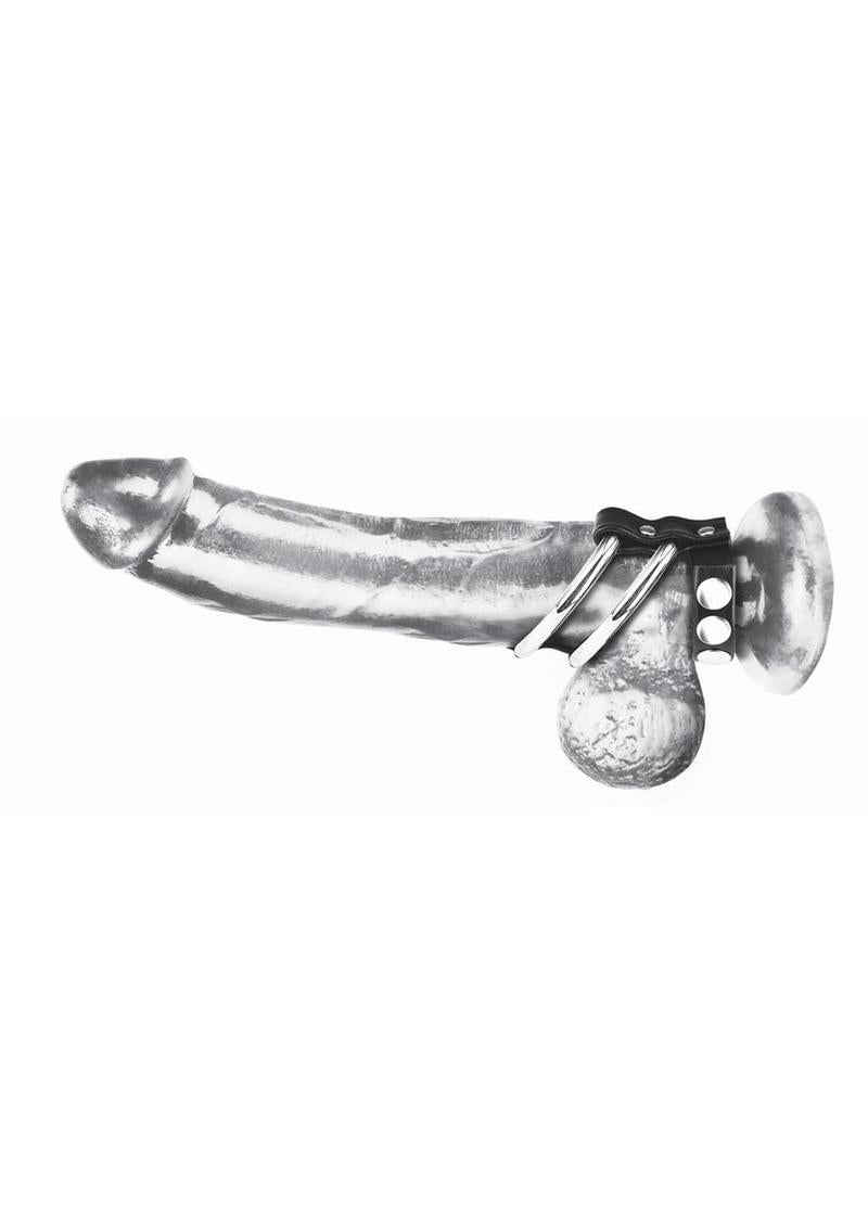 Blue Line C and B Gear Double Metal Cock Ring with Adjustable Snap Ball Strap