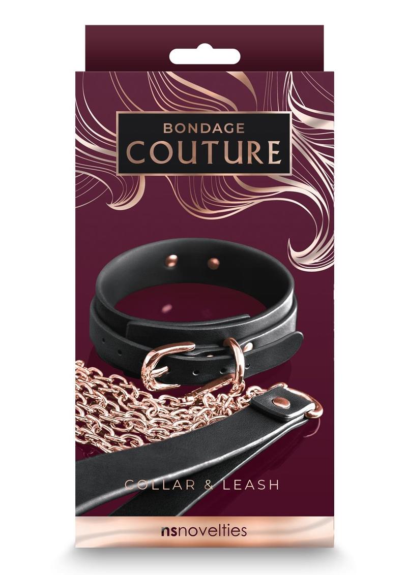 Bondage Couture Pu Leather Collar and Leash - Black