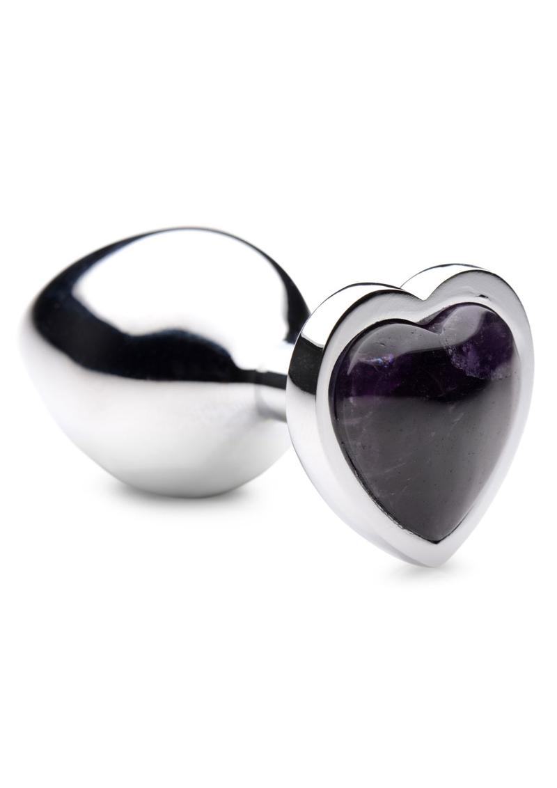 Booty Sparks Gemstones Amethyst Heart Anal Plug - Metal/Purple - Medium