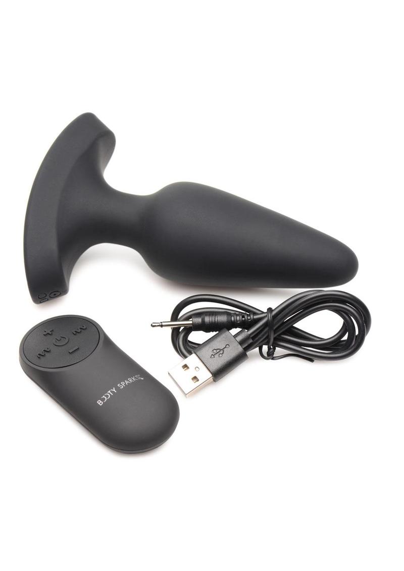 Booty Sparks Laser F... Me Rechargeable Silicone Anal Plug with Remote Control - Medium - Black with Red Light