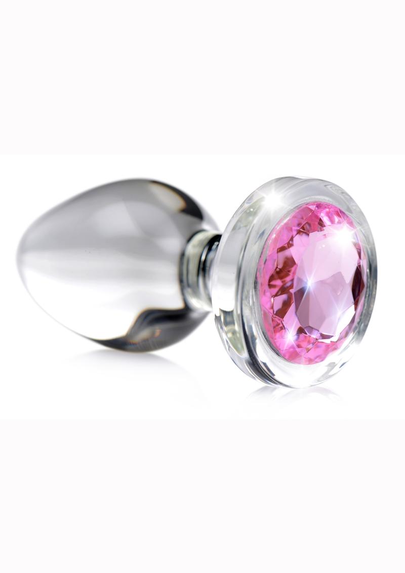 Booty Sparks Pink Gem Glass Anal Plug - Pink - Medium