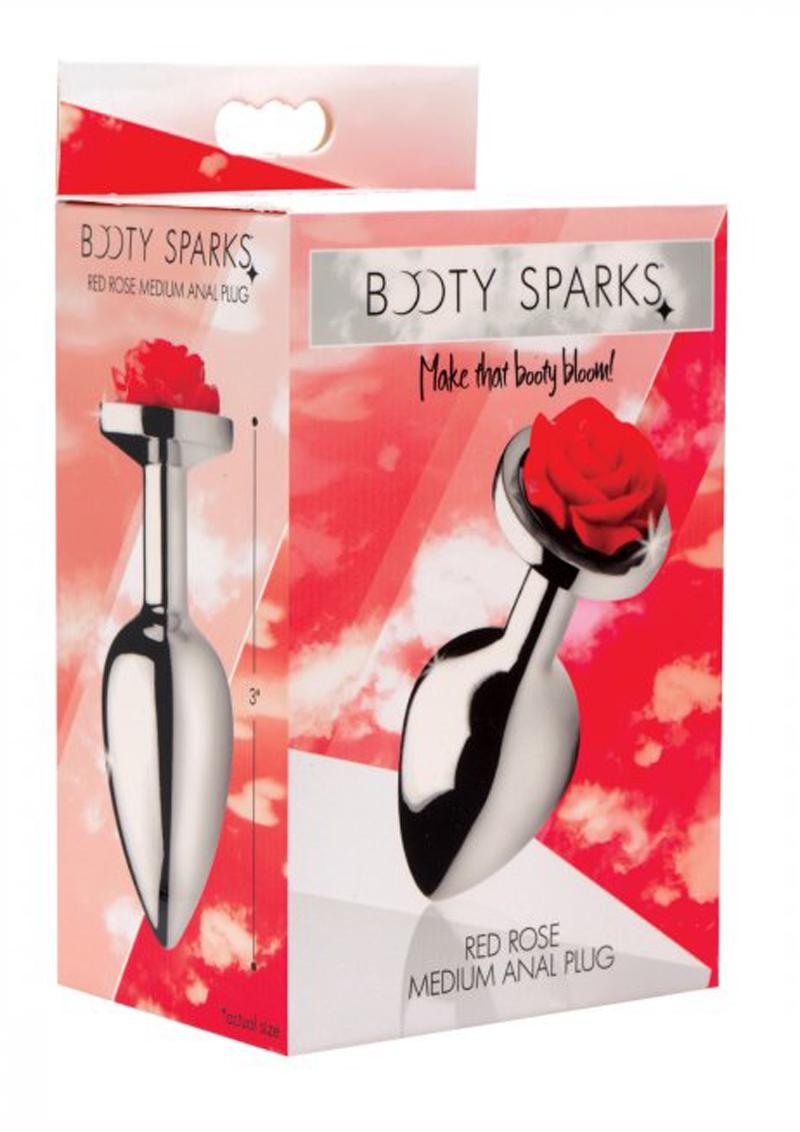 Booty Sparks Rose Anal Plug - Metal/Red/Silver - Medium