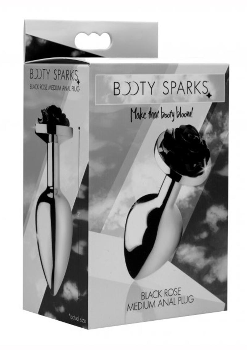 Booty Sparks Rose Butt Plug - Black/Metal - Medium