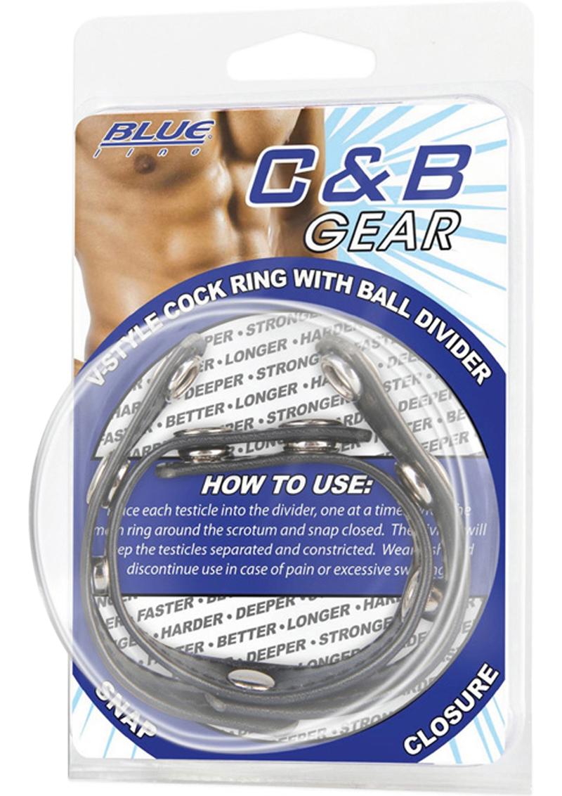 C and B Gear V-Style Cock Ring with Ball Divider - Black