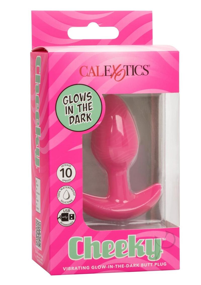 Cheeky Rechargeable Silicone Glow In The Dark Butt Plug - Glow In The Dark/Pink