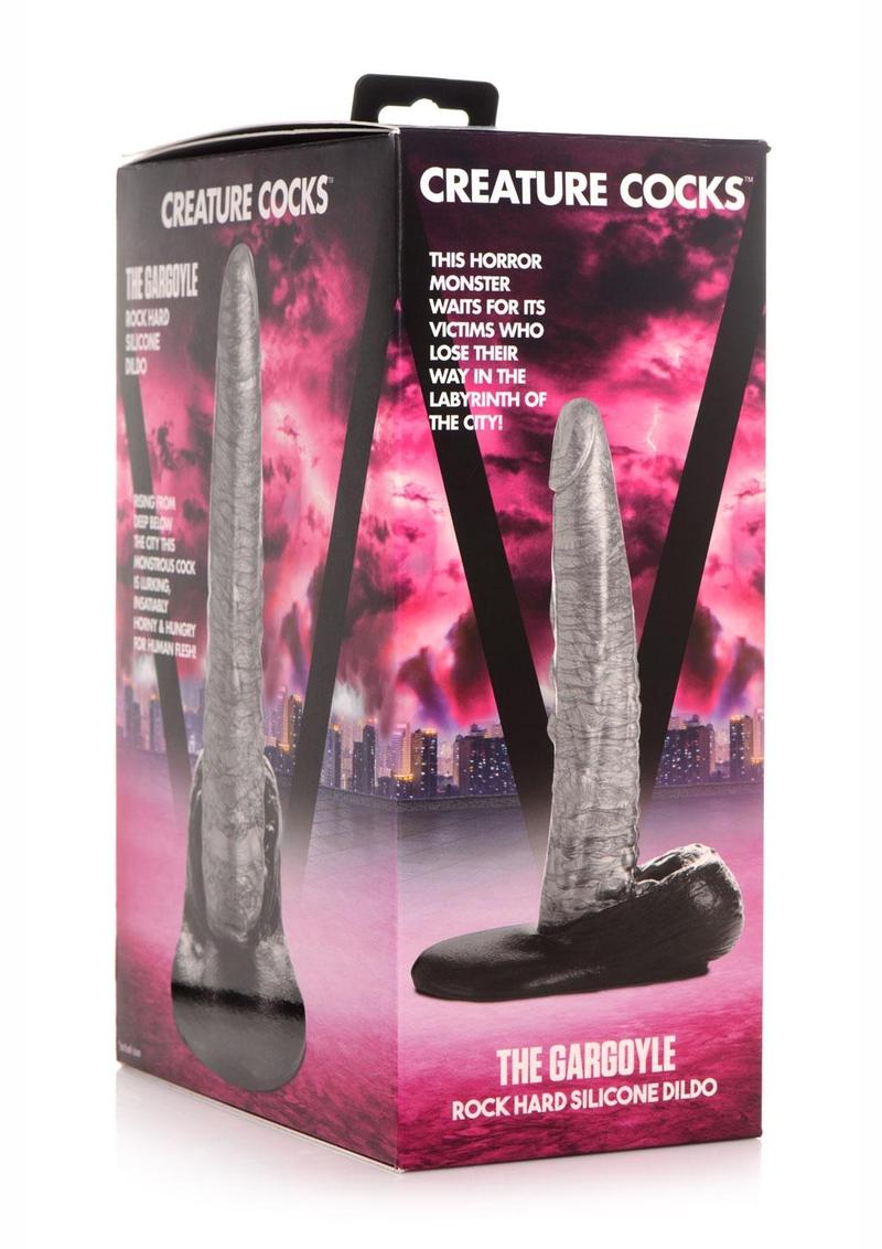 Creature Cocks The Gargoyle Rock Hard Silicone Dildo - Black/Silver - 9.3in