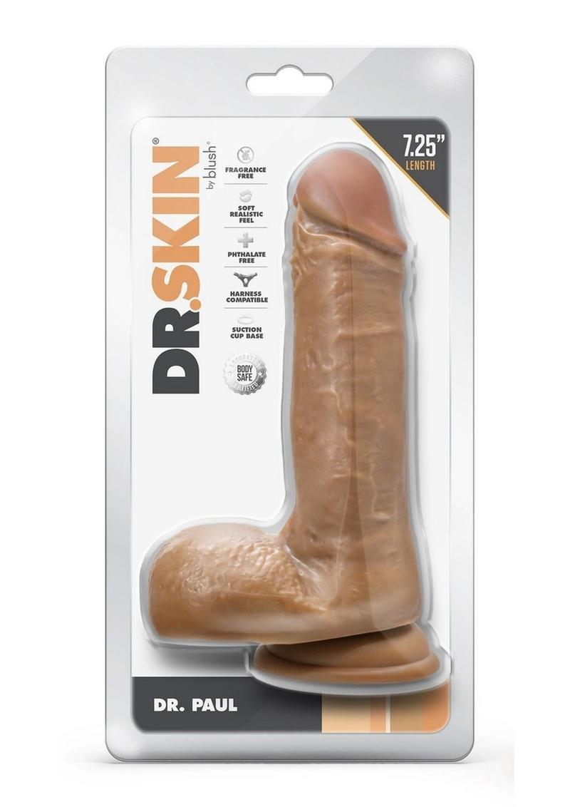 Dr. Skin Dr. Paul Dildo with Balls and Suction Cup - Caramel - 7.25in