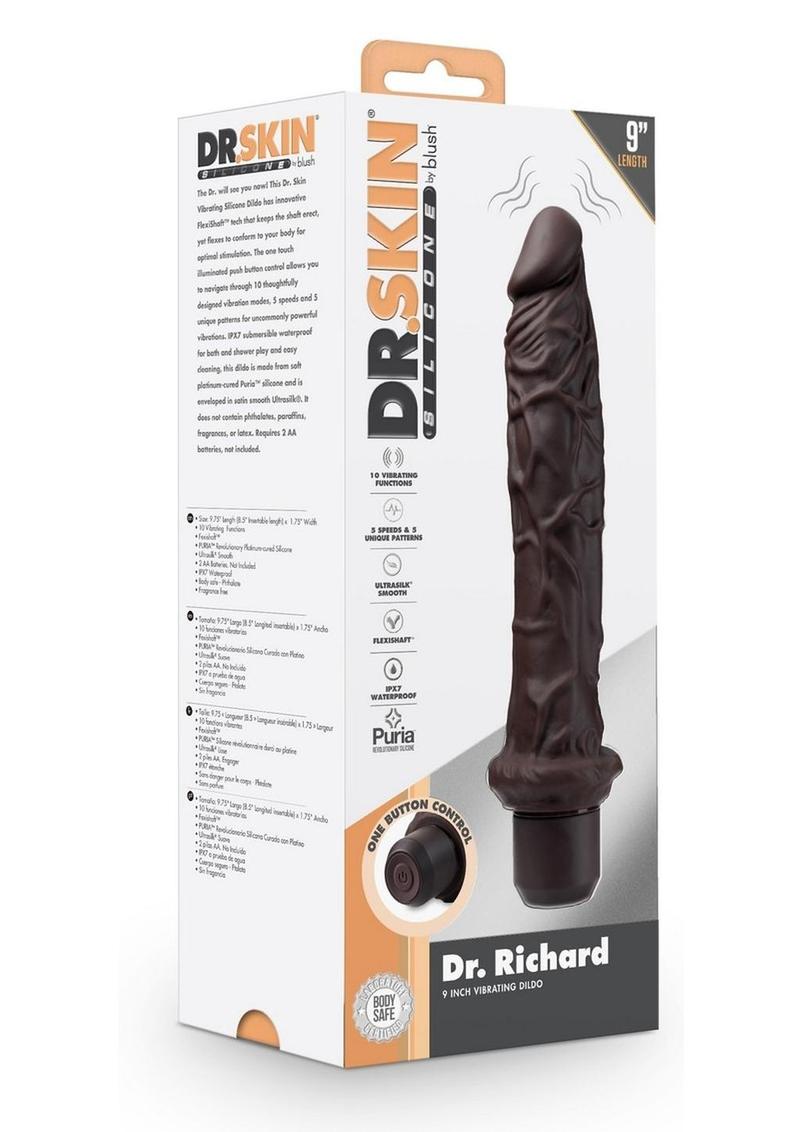 Dr. Skin Silicone Dr. Richard Vibrating Dildo - Chocolate - 9in