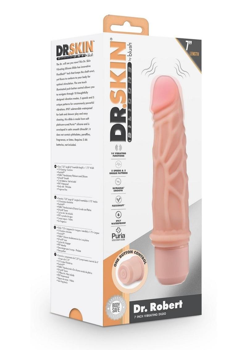 Dr. Skin Silicone Dr. Robert Vibrating Dildo - Vanilla - 7in