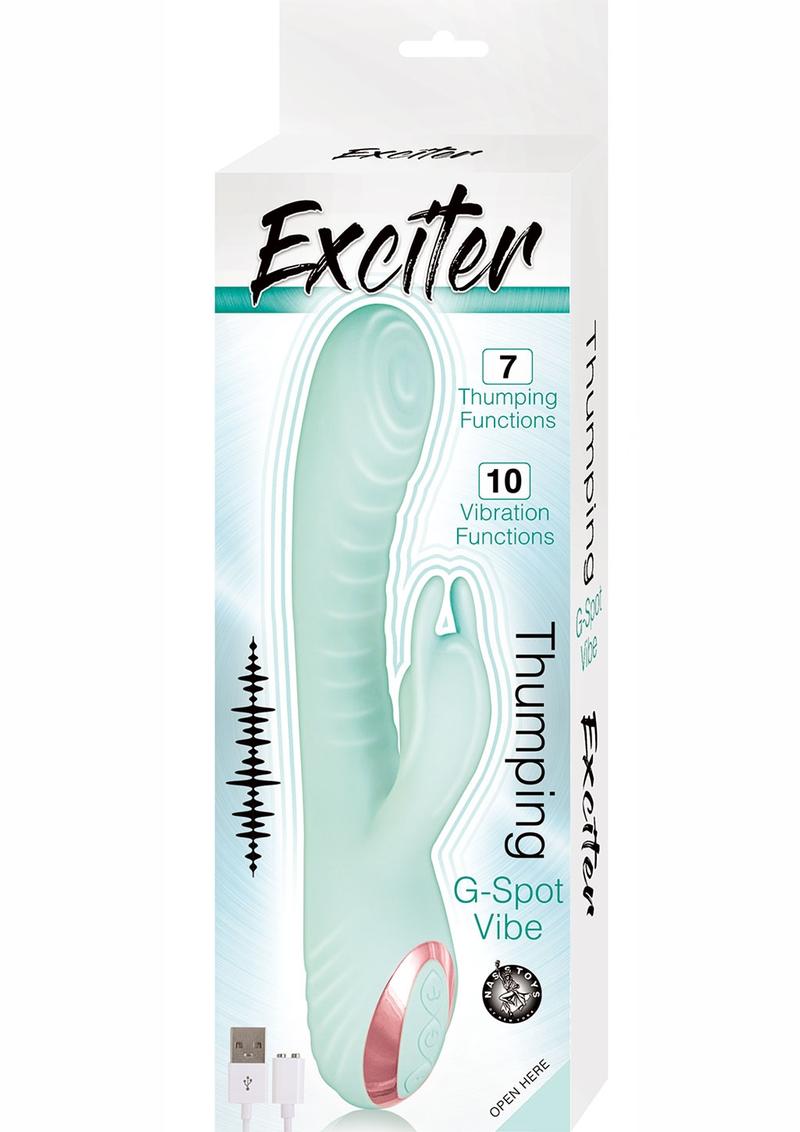 Exciter Thumping G-Spot Rechargeable Rabbit Vibrator - Aqua/White