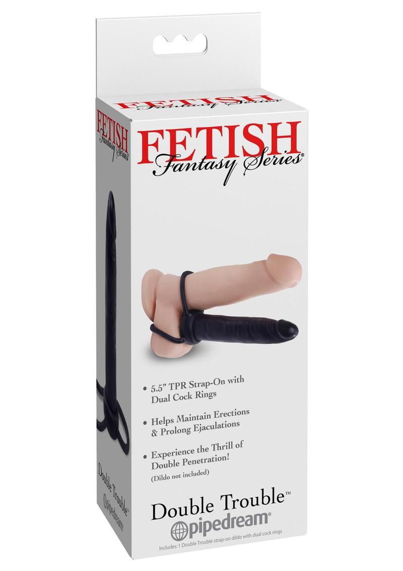 Fetish Fantasy Series Double Trouble Strapless Strap-On Dildo with Dual Cock Rings - Black - 5.5in