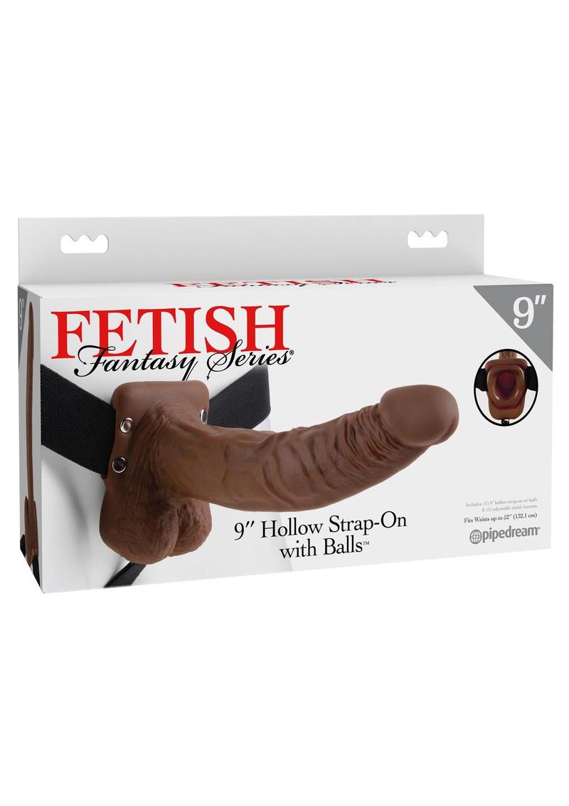 Fetish Fantasy Series Hollow Strap-On Dildo with Balls and Stretchy Harness - Chocolate - 9in