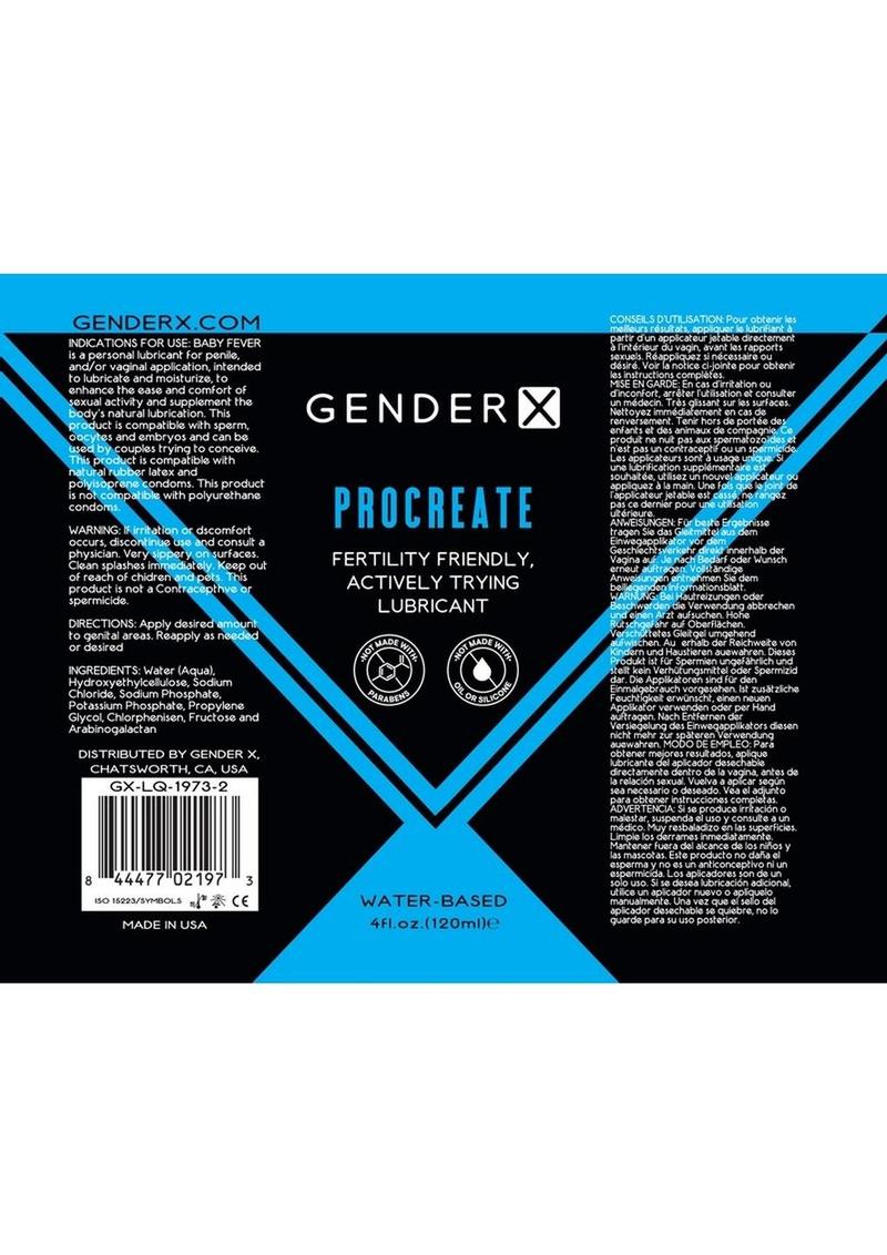 Gender X Procreate Water Based Lubricant - 4oz