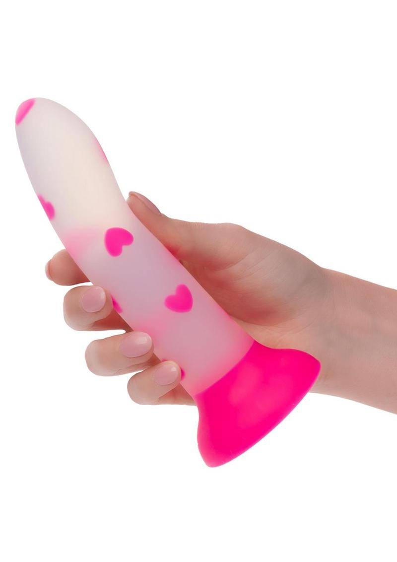 Glow Stick Heart Silicone Glow In The Dark Dildo with Suction Base