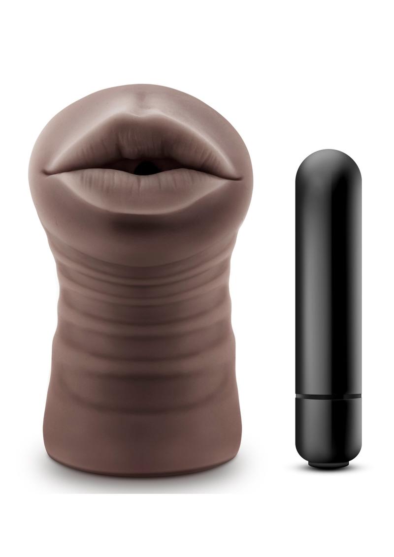 Hot Chocolate Heather Vibrating Masturbator with Bullet - Mouth - Chocolate