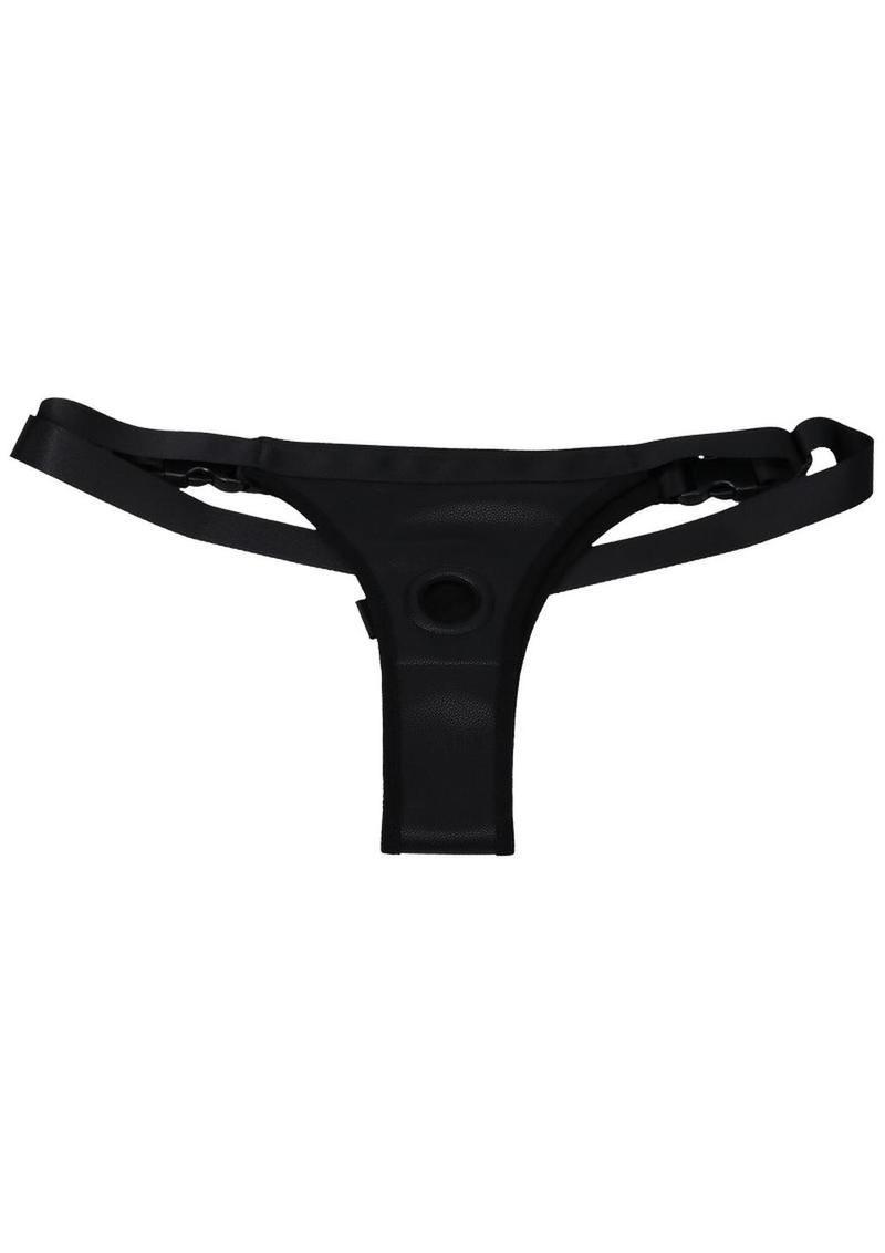 In A Bag Vegan Leather Silicone Harness and Dong - Black