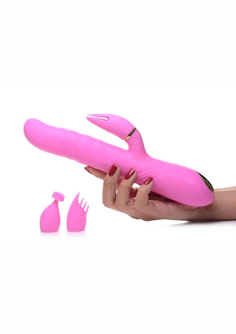 Inmi Versa-Thrust Rechargeable Silicone 10x Rabbit Vibrator with 3 Attachments