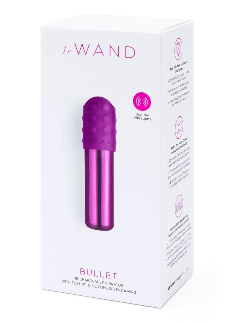 Le Wand Bullet Rechargeable Vibrator with Textured Silicone Sleeve and Ring - Cherry/Purple