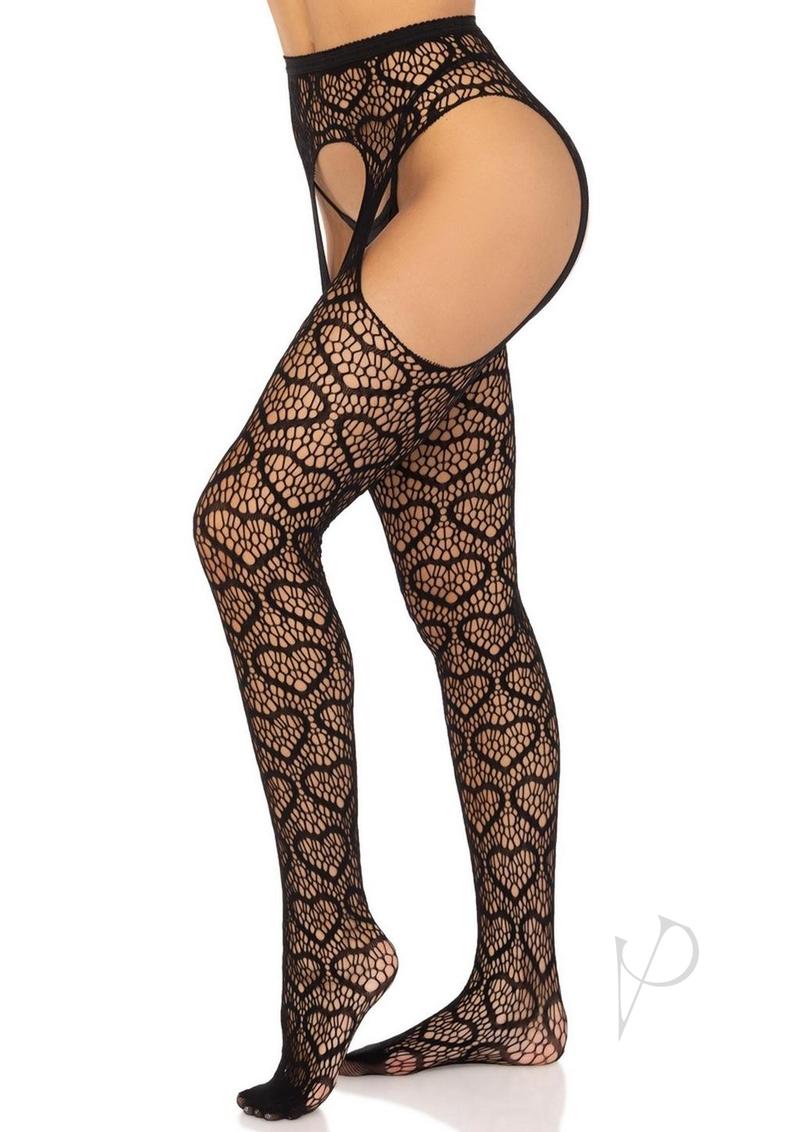 Leg Avenue Heart Suspender Hose - Black - One Size