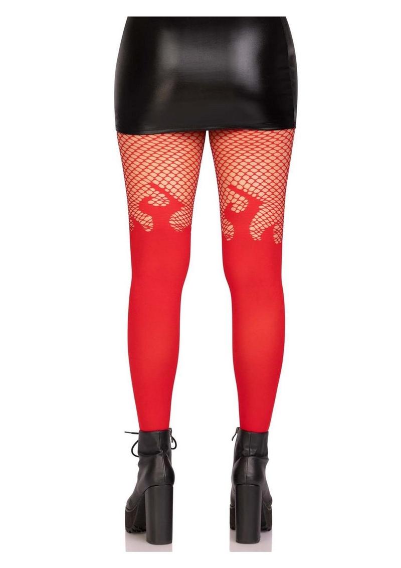 Leg Avenue Opaque Flame Tights with Fishnet Top