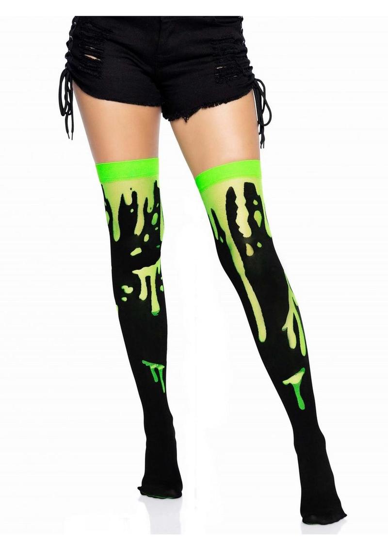 Leg Avenue Splatter Thigh Highs - Green/Red - One Size