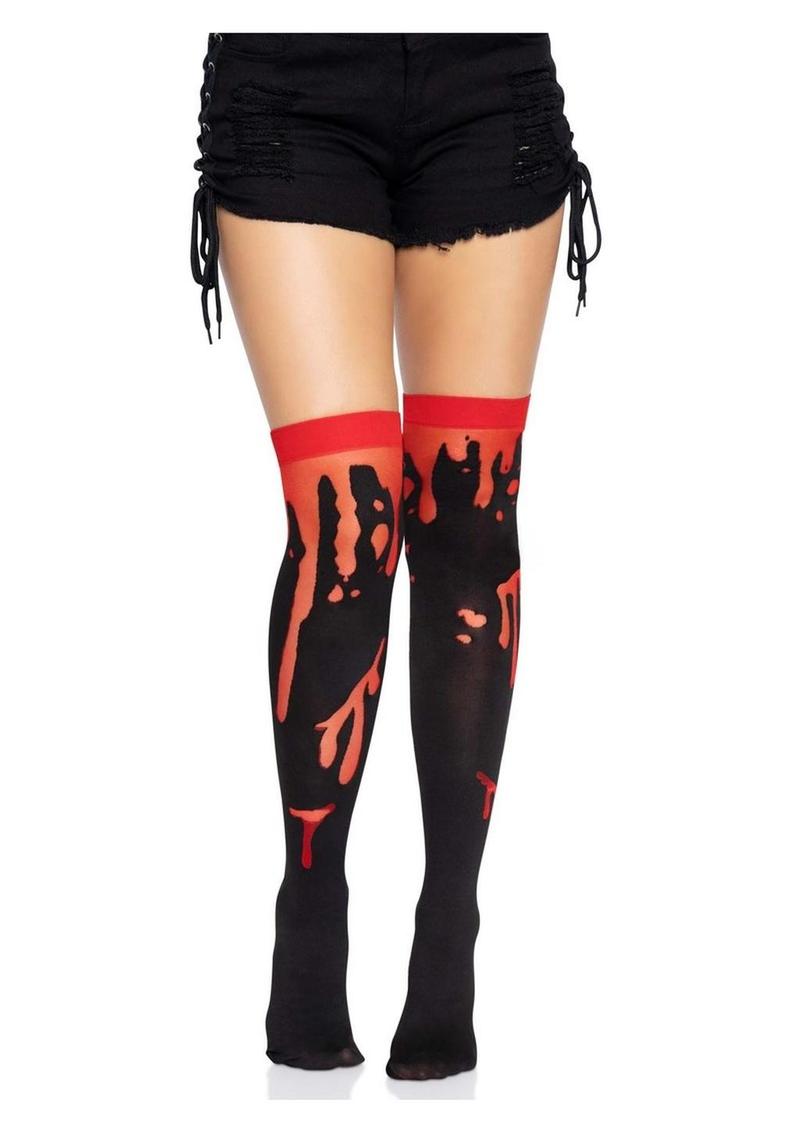 Leg Avenue Splatter Thigh Highs - Red - One Size