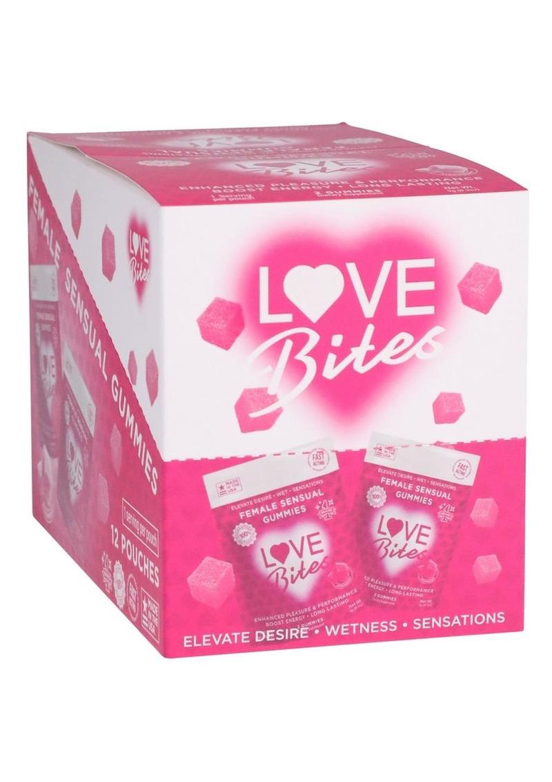 Love Bites Female Sensual Gummies - Strawberry - 12 Packs Per Box/2 Count/Pack