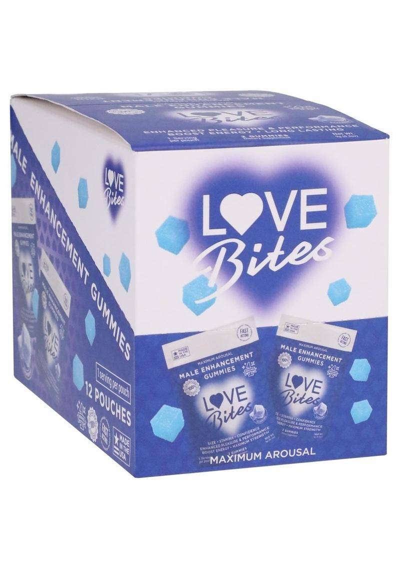 Love Bites Male Sensual Gummies - Raspberry - 12 Packs Per Box/2 Count/Pack