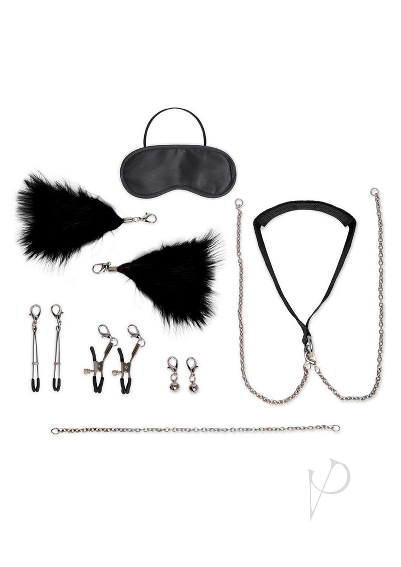 Lux Fetish Interchangeable Collar and Nipple Clip - Black - 12 Piece/Set