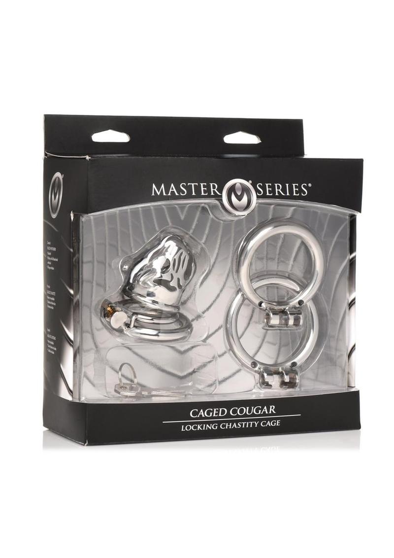 Master Series Caged Cougar Stainless Steel Locking Chastity Cage - Silver