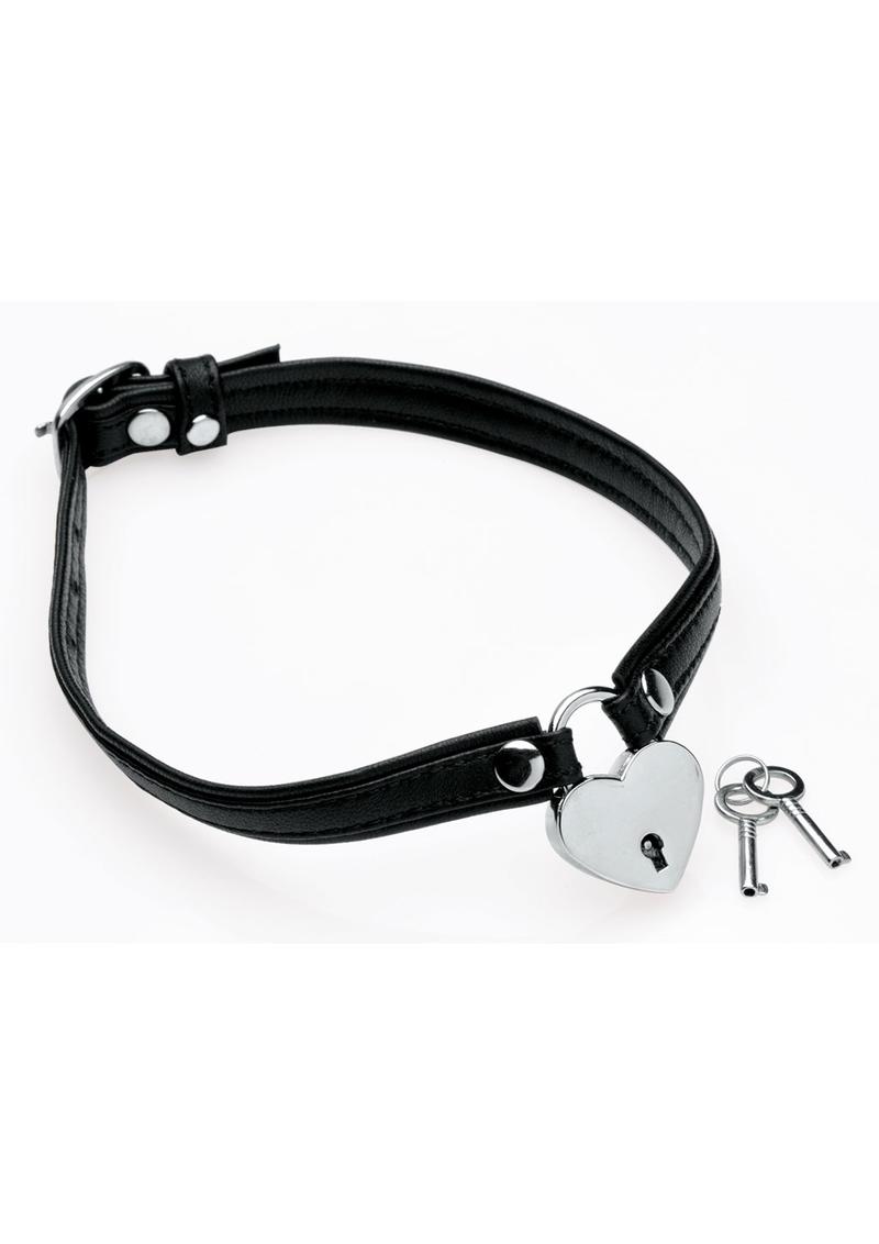 Master Series Heart Lock Choker with Keys - Black